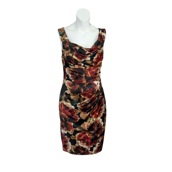 Boston Proper Dresses & Skirts - Boston Proper Floral Ruched Dress Red Brown Warm Multicolor Silky Cocktail Sz 6